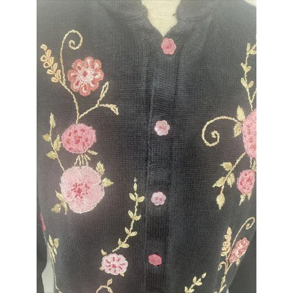 Storybook Knits Cardigan Sweater 1X HSN Flowers Embroidery Beaded Floral Maxi